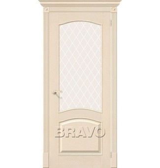 Межкомнатная шпонированная дверь Вуд Классик-33 Ivory стекло